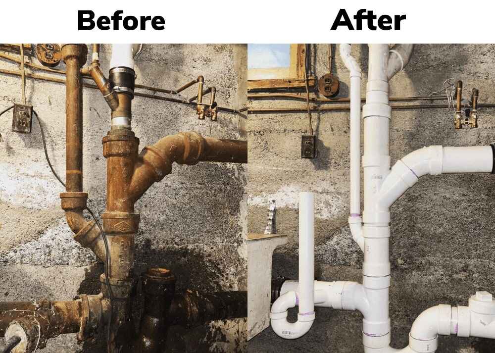 Plumbing before and after repair